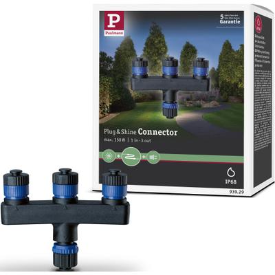 Verteiler PAULMANN "Outdoor Plug&Shine IP68", schwarz (schwarz, blau), B:9,4cm H:7,5cm, Kunststoff, Verteiler, 1 in - 3 out