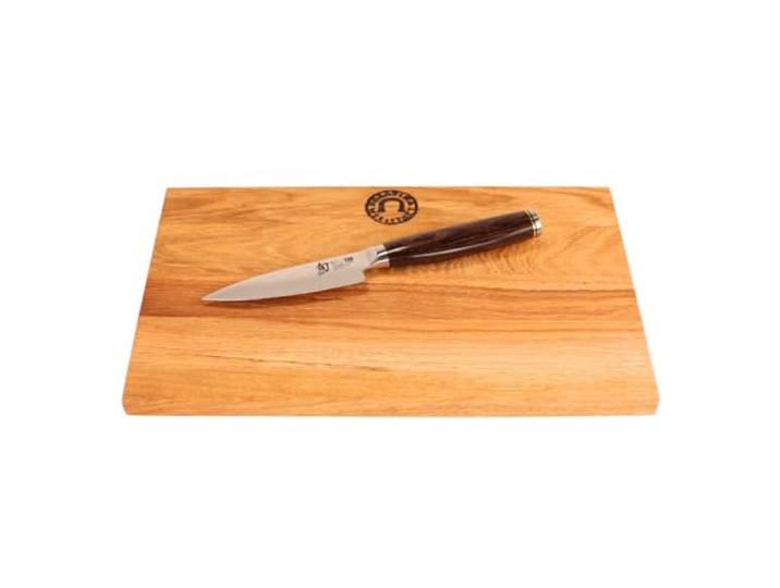 Kai Shun Tim Mälzer Angebotsset – ultrascharfes Officemesser TDM-1700 (9 cm, 32-Lagen Damaststahl) + Schneidebrett Eiche 30×20 cm – präzises Schneiden, langlebig, ideal für Küche & Geschenk