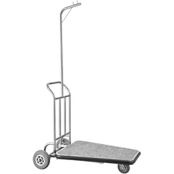 VEVOR Gepäckwagen, 272 kg Tragkraft, 3-rädriger Gepäckwagen aus Edelstahl, Kofferwagen mit grauem Teppichboden & Gummirädern, ideal für Kongresszentren, Hotels, Mietobjekte, Silber, 1080x640x1800mm