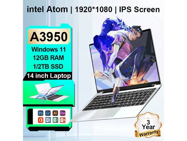 Nouvel ordinateur portable Intel Atom x7 A3950, 12 Go de RAM, SSD 2 To, écran 14,1 pouces ultra-fin, ordinateur portable de jeu, 1920*1080 HD, ordinateur de bureau, ordinateur portable pour études,