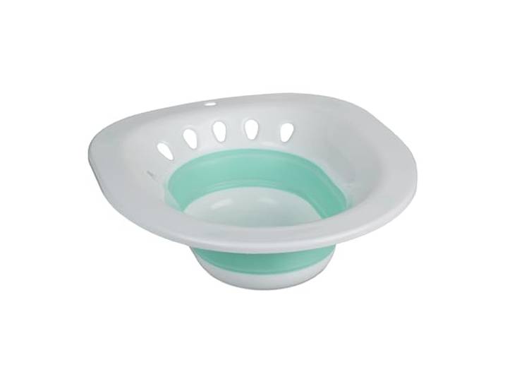 Relaxdays Bain de siège pour soins intimes\, blanc/turquoise bidet de toilette\, HLP : 12 x 36 x 39 cm\, en plastique