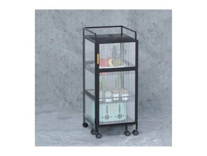 DFHetFH Rollwagen Drehbarer Küchen-Aufbewahrungswagen, Ecke, Mit Schranktür, Kostenloser Gemüsekorb, Aufbewahrungswagen Aus Kohlenstoffstahl Küchenwagen(Black,4 Tier)