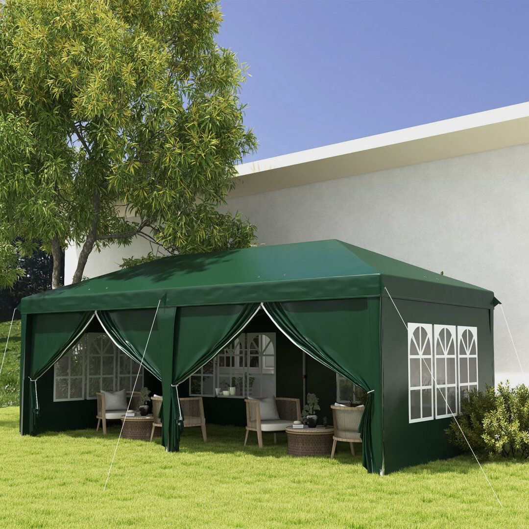 Outsunny 3 x 6 m Garden Pop Up Gazebo with Sidewalls Water Resistant Green