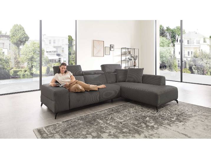 Cuoio Ecksofa mit motorischer Relaxfunktion in Trendstoff Cord