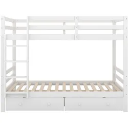 MODFU Etagenbett Kiefernholz und MDF Weiß 204,5x145x150 cm, Liegefläche 140x200 cm, mit Stauraum