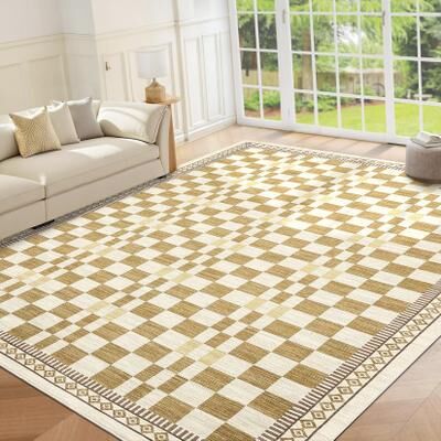 Garvee Modern Geometric Checkered Border Area Rug
