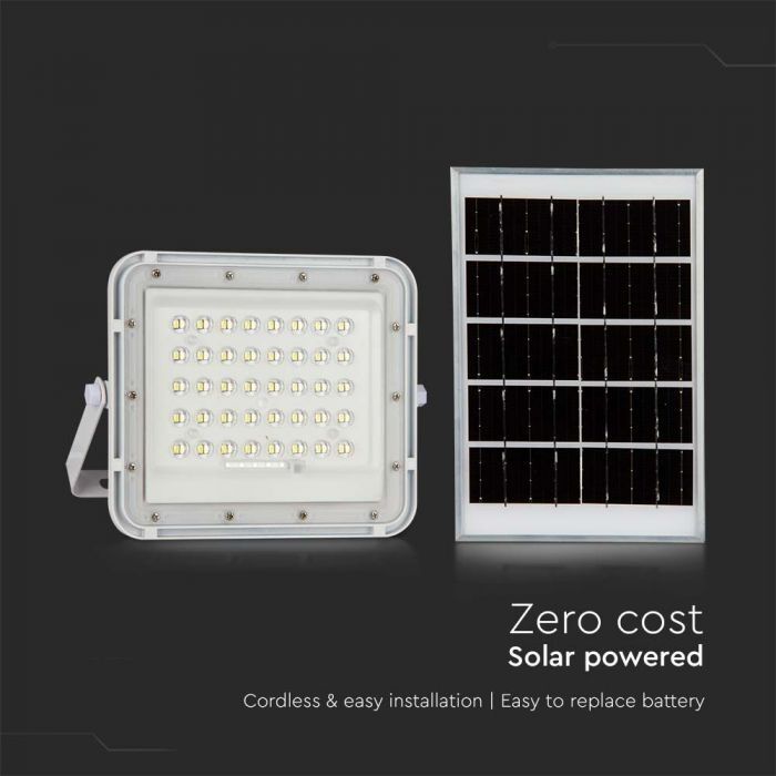 V-Tac Vt-80w Faro Led Bianco Con Pannello Solare 10w E Telecomando Led Proiettore Con Batteria Sostituibile 4000k 3m Cavo - 7842
