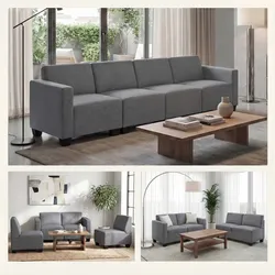 Modular 4-Sitzer Sofa Couch Moncalieri, Stoff/Textil ~ grau