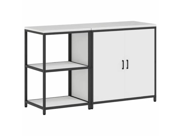 Favemtsl Outdoor Küchenschrank Set HATTEM 2-teilig aus Stahl Weiß Robuste Outdoor-Lagermöglichkeit für Garten und Terrasse mit 4 Regalböden, 2 Türen und reichlich Stauraum.