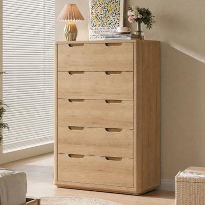 ACCOHOHO Modern 5 Drawers Dresser w/ Curved Edges, Chest of Drawers for Bedroom