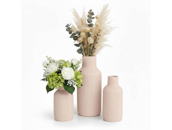 Relaxdays\, Ensemble de 3 vases à Fleurs\, 3 Tailles\, pour Fleurs fraîches et séchées\, Vase en céramique\, Beige.