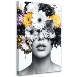 LEINWANDBILD Porträt einer Frau mit Blumen auf dem Kopf 40x60cm