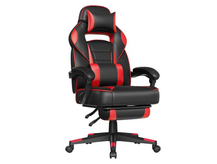 Fauteuil de bureau repose-pieds télescopique noir d'encre et rouge