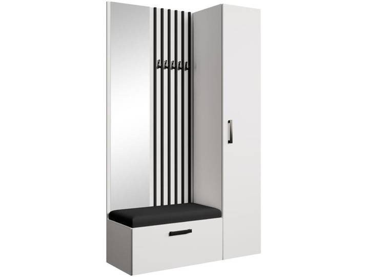 Dressing lamelles + armoire haute, blanc+noir, 121x203