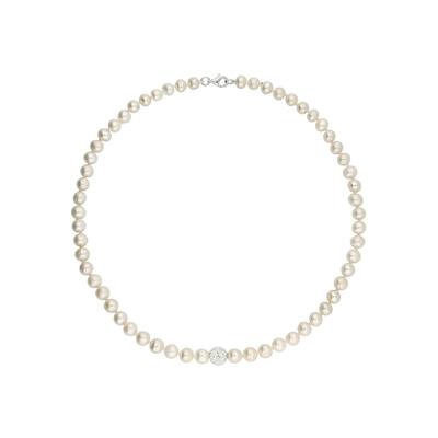 Perlenkette FIRETTI "Schmuck Geschenk Silber 925 Halsschmuck Halskette", silber (silberfarben, kristallweiß), Halsketten, Damen, Perlen Silber 925 (Sterlingsilber), L: 45 B: 9mm, Perlen, Silber 925 (Sterlingsilber), Perlenkette, mit Kristall - mit...