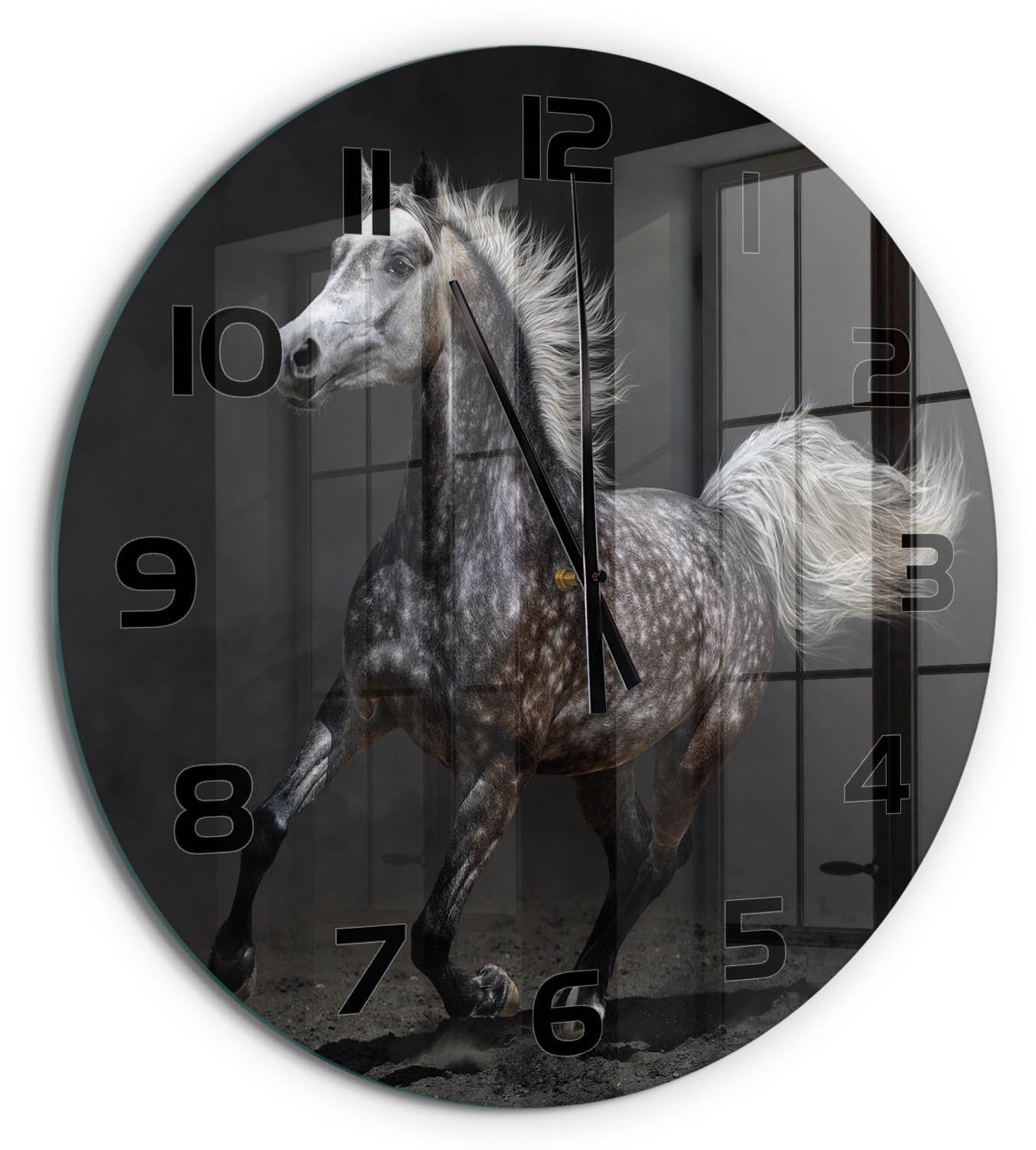 Tulup Wandklok met Grijze Arabische Paard Opdruk - Ronde Glazen Wandklok - Diameter: 60 cm
