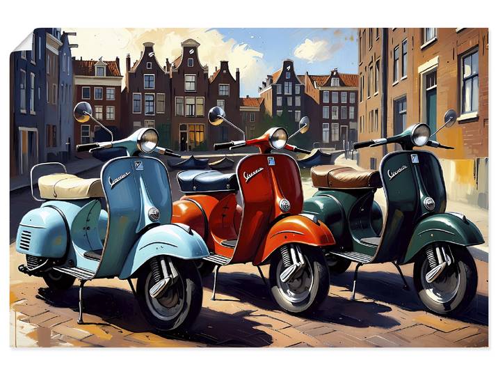 Wandbild ARTLAND Mit dem Motorroller nach Amsterdam , farbe bild(er): farbig, B:90cm H:60cm, Bilder, Wandbild, als Alubild, Leinwandbild, Poster, Wandaufkleber in verschied. Grössen