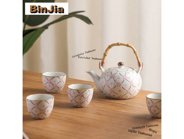 Service à thé complet en fleurs de cerisier peintes à la main, service à thé japonais, service à thé pour la cérémonie du thé, théière et tasses à thé, décoration de service à thé