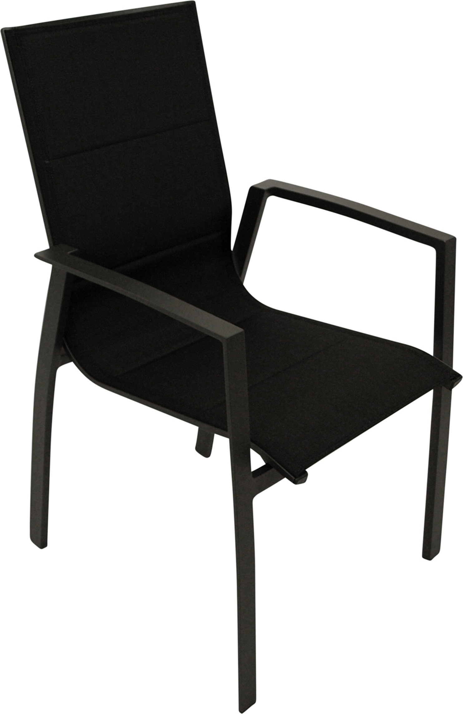 TPFGarden 4ER-SET STAPELSESSEL Halesowen - Gartenstuhl mit Armlehnen, Gestell Aluminium dunkelgrau pulverbeschichtet, Bezug Textilene schwarz mit Polsterung, wetterfest. BxTxH: 57x65x93 cm
