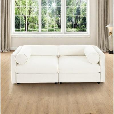VIVIADORE Modern Chenille 6-Seater Sofa with Ottoman Storage, Hidden Storage, Cylindrical Cushioned Arms and Backrest