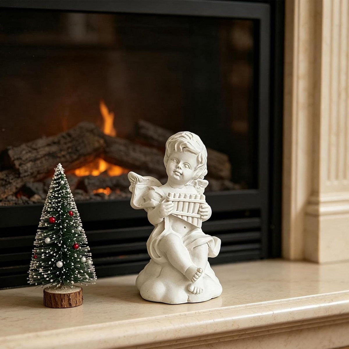 Set van 2 Mini Cupido Beeldjes - Kleine Engel Woondecoratie - Wit