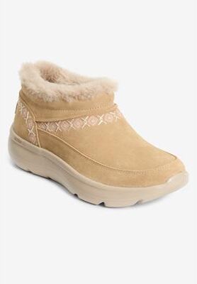Women's The Go Walk Encore Alison Embroidered Bootie by Skechers in Chestnut (Size 8 1/2 M)