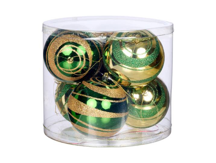 6er Tube 12 cm Plast ikkugeln Grün / Gol