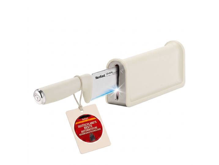 Kochmesser TEFAL EverSharp Daily , beige, Klingenlänge 16,5cm, Edelstahl, Kunststoff, Kochmesser, Kochmesser, selbstschärfender Messerschutz, schlankes Design, spülmaschinenfest