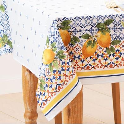 Threadmade Home Llc Tuscan Lemon Rectangle Tablecloth White, 60 x 102, White
