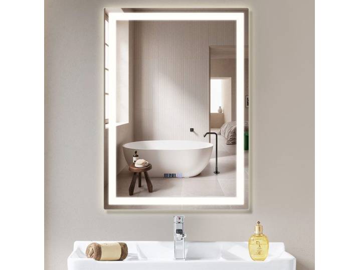 Homefire Miroir lumineux salle de bain - 60x80 cm LED mural IP44 interrupteur tactile horloge réglable