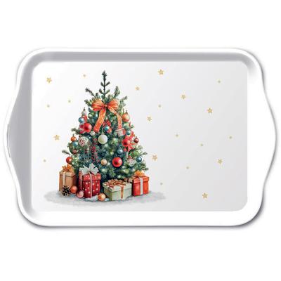 Ambiente Tablett Melamin 21x13cm mit geschmücktem Weihnachtsbaum Motiv - Serviertablett Frühstückstablett Tischdeko Weihnachten Winter Dekotablett festlich