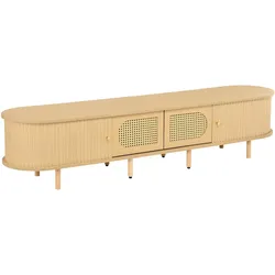 MODFU TV-Ständer MDF Naturholzoptik mit Rattan-Fronten, 180 x 40 x 40 cm