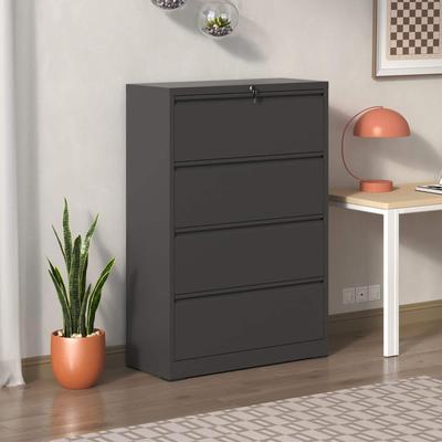 DEVERA Lateral File Cabinet 4 Drawer, Black Filing Cabinet with Lock