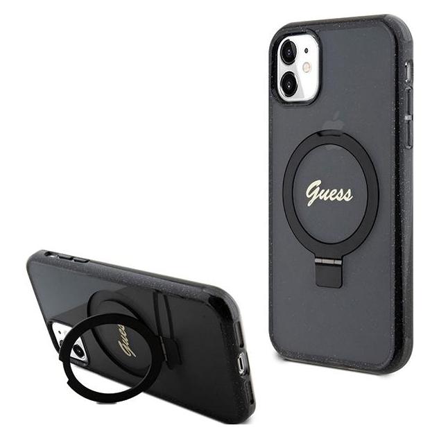 Guess GUHMN61HRSGSK iPhone 11 / Xr 6.1" czarny/black hardcase Ring Stand Script Glitter MagSafe (Apple iPhone 11, Apple iPhone XR) (1467198017)