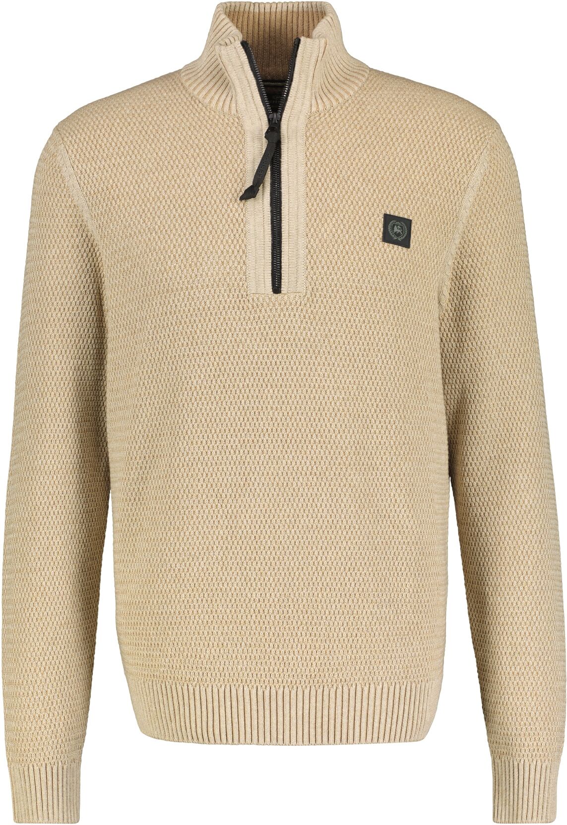 Strickpullover LERROS "Strickpullover mit Reissverschlusskragen", Herren, Gr. 5XL, beige (tender beige melange), 100% Baumwolle, ohne Ausschnitt, Pullover Strickpullover tender beige melange 5XL