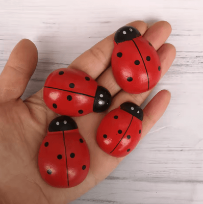 Inspire Picks Wooden Ladybug Decor Large Miniature Fairy Garden Ornament For DIY Crafts 10pc 22x31mm