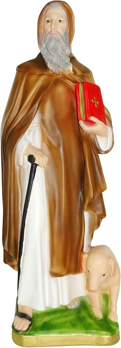 Handgeschilderd religieus beeld Sint Antonius in goud, groen en bruin, Hoogte: 40 cm