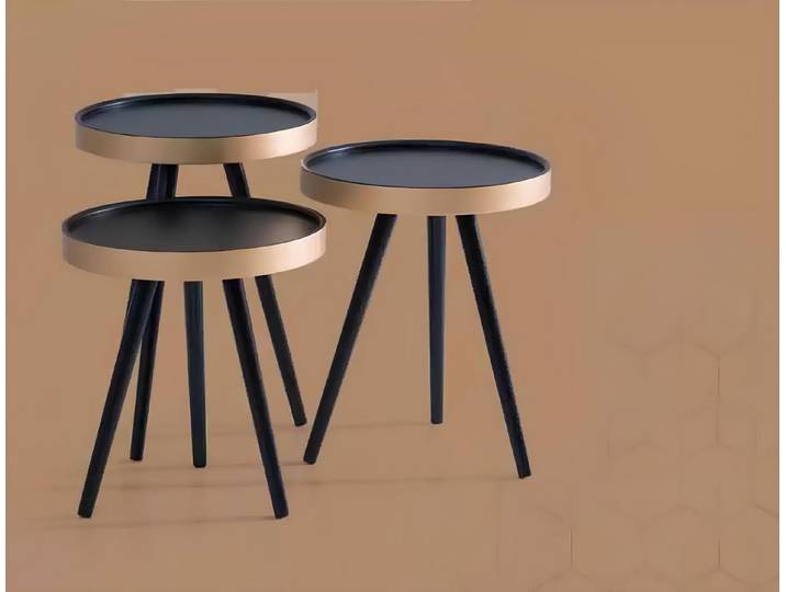 Xlmoebel Beistelltisch Eleganter runder Tisch aus schwarzem Holz mit modernem Design (3-St., 3x Beistelltisch), Hergestellt in Europa