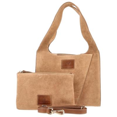 Henkeltasche MELVIN & HAMILTON "Melvin & Hamilton Taschen Veloursleder", Damen, Gr. onesize, mittelbraun, Veloursleder, Taschen