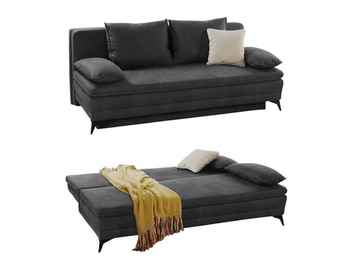 luma-Home 15159/ Dauer-Schlafsofa mit Bettkasten,Mikrofaserstoff Dunkelgrau