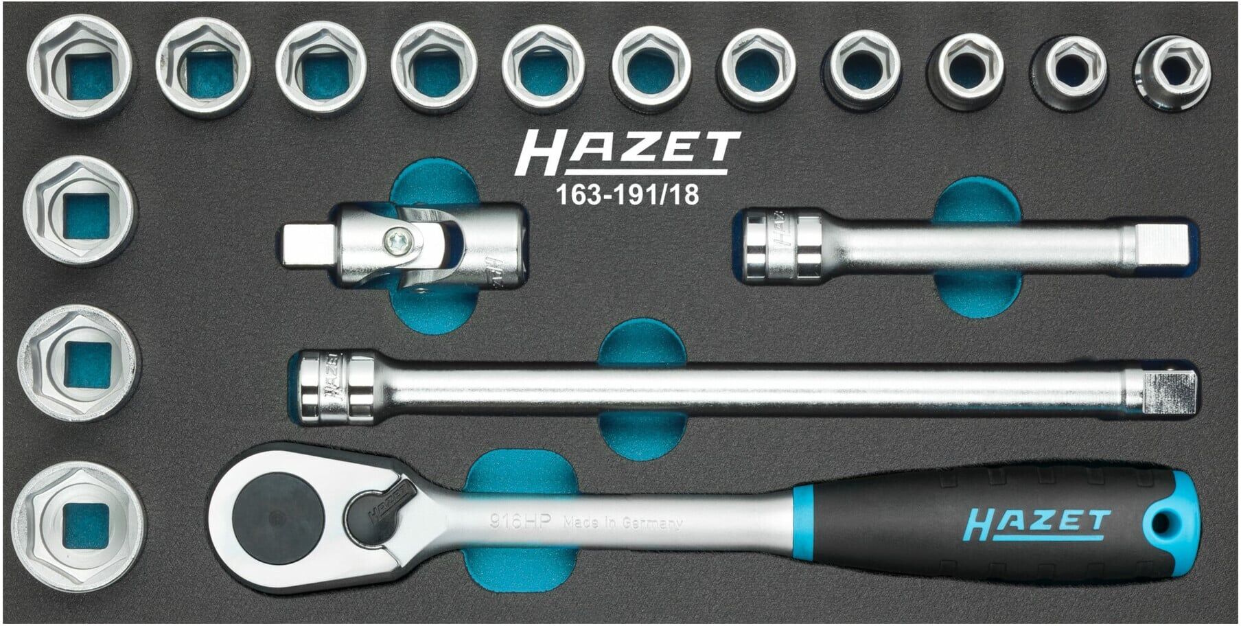 HAZET Steckschlüssel-Satz 163-191/18 Vierkant hohl 12,5 mm (1/2 Zoll) Außen-Sechskant-Tractionsprofil Anzahl Werkzeuge: 18)