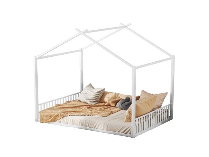 Modfu Hausbett aus Metall 140x200 cm Weiß in Hausform, stabile Konstruktion und pflegeleicht, 140x200 cm, Babymöbel & Kindermöbel, Kinderzimmer & Jugendzimmer, Kinderbetten, Spielbetten