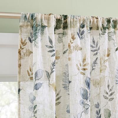 No. 918 Marcella Watercolor Botanical Semi-sheer Rod Pocket 1-Piece Curtain Panel, Single Panel