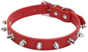 Inspired Finds Adjustable Spiked Leather Pet Collar For Dogs & Cats   Studded Punk Style Neck Strap red 16.5x0.8in