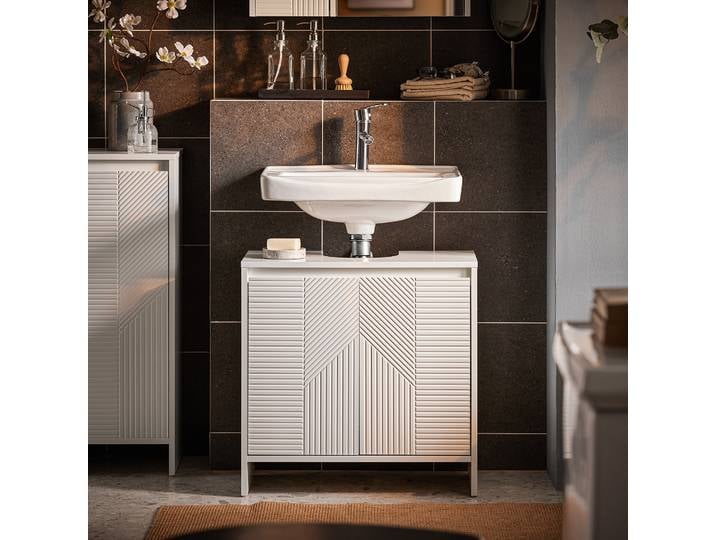 SoBuy BZR157-W lavabo sous armoire meuble de bain blanc avec étagères réglables résistant à l'humidité pour petits bains 60x61x30