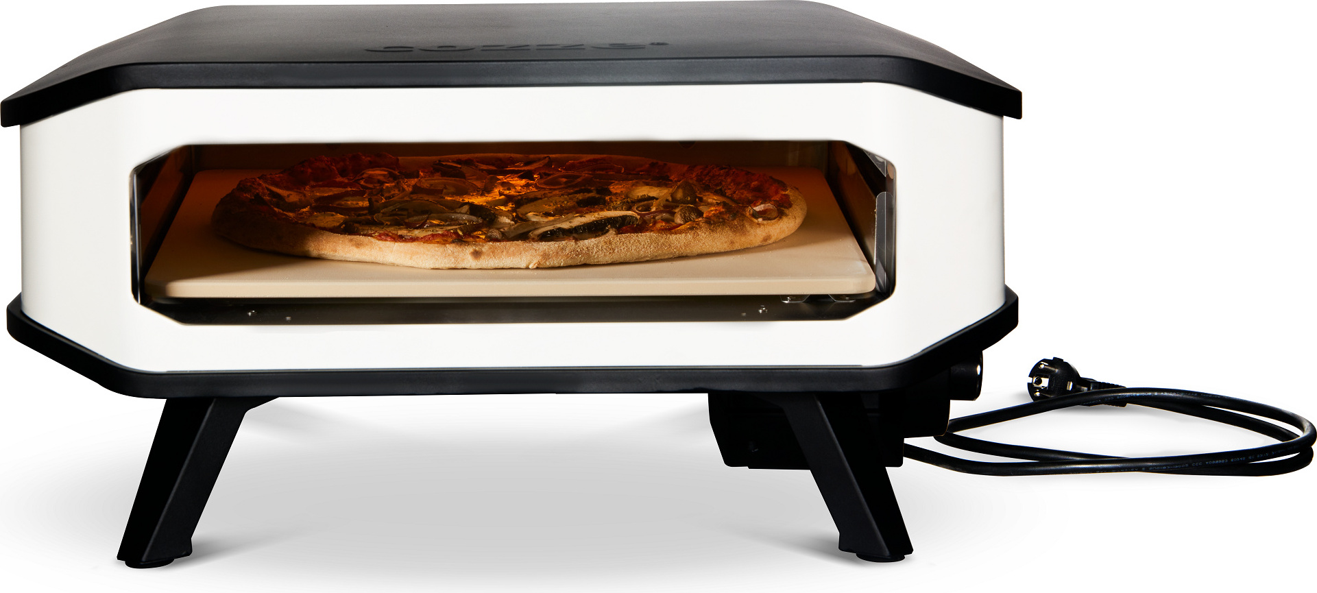 Cozze Pizzaofen 17 elektrisch, inkl. Pizzastein / Hitzeschild, bis 450°C, Grillfläche 42.5 x 42.5 cm, 2200 W, 230 V, Stahl / Cordierit, weiß / anthrazit"