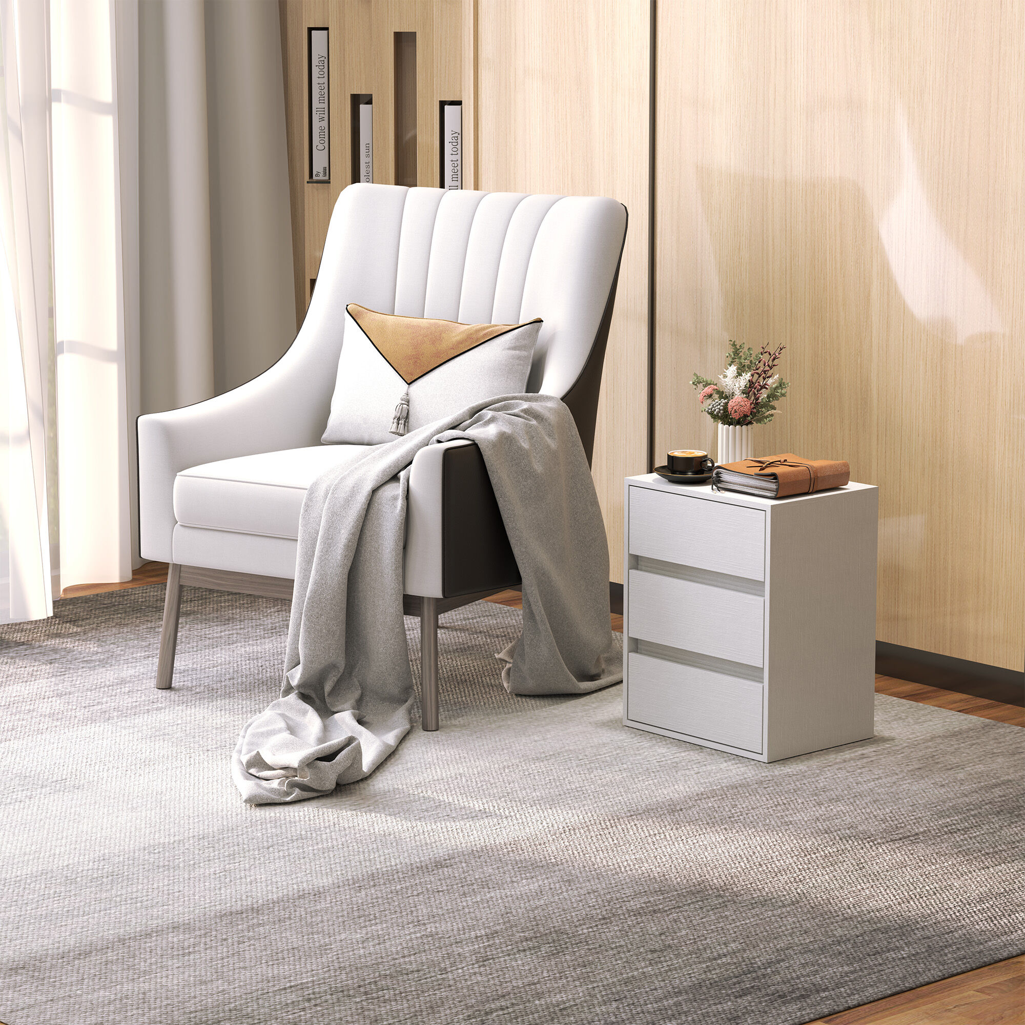 Altro Cassettiera 3 Cassetti Moderna In Legno Bianco, 40x30x50.5 cm