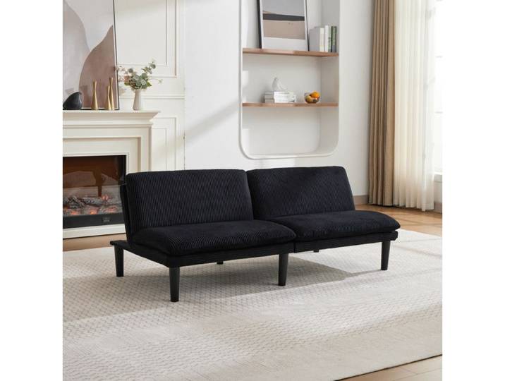 MEULVA Canapé convertible 2 places noir dossier inclinable 3 positions effet velours côtelé lit d'appoint