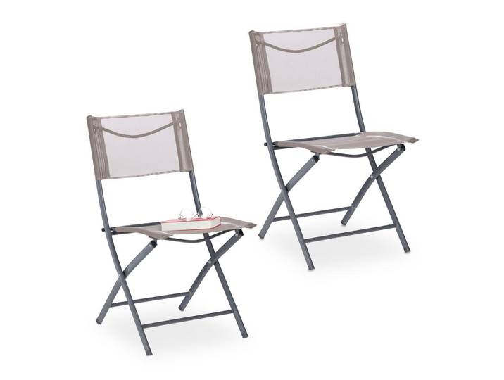 Relaxdays Gartenstuhl Braun klappbar 2er-Set, Mehrfarbig, Metall, 47x85x60 cm, Gartenmöbel, Gartensessel, Gartenklappstühle