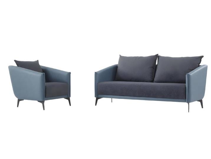 JVmoebel Polstergarnitur JVMoebel Designer Sofa in Blau mit Leder-Textil-Bezug, (Set, 2-tlg), Made in Europa